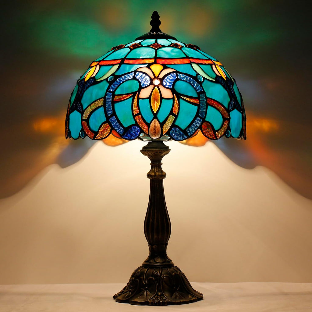 Tiffany Lamp Touch Control Table Lamp Blue Green Stained Glass Desk Lamp 12X12X19 Inches Baroque Style Reading Light