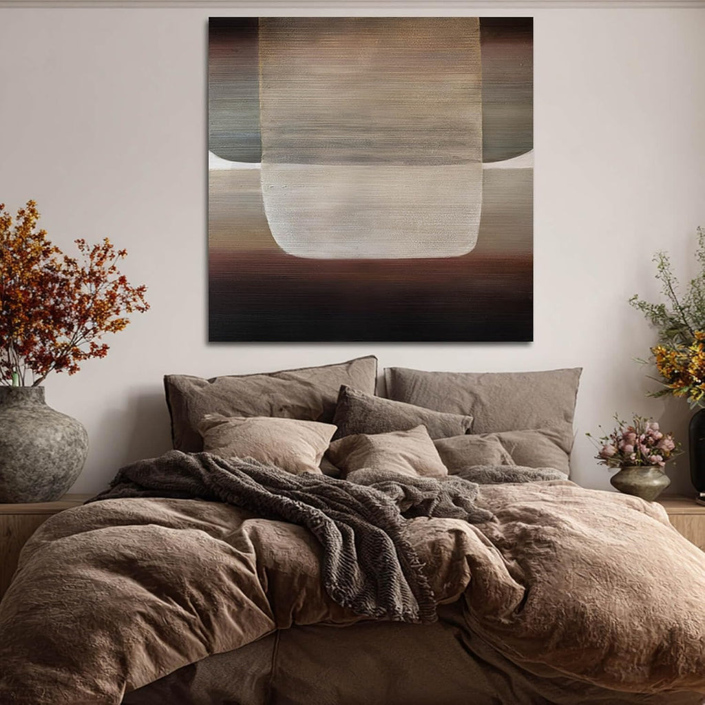 SHEYOYE Neutral Abstract Textured Wall Art Oil Painting on Canvas, Modern Minimalist Wall Decor for Living Room, Bedroom & Office, 40x40 in