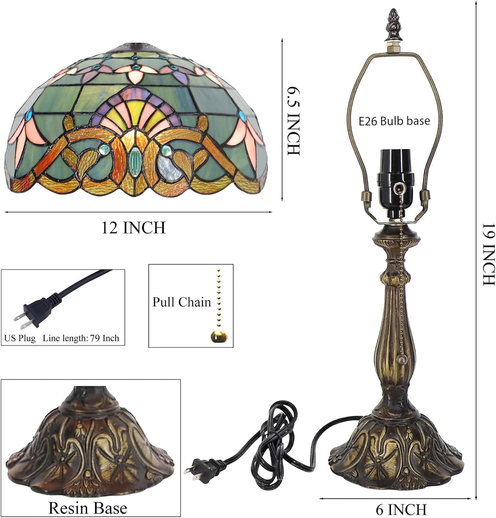 Tiffany Style Lamp Stained Glass Table Lamp Memory Sympathy Desk Reading Light 12X19 Inch (Baroque Style)