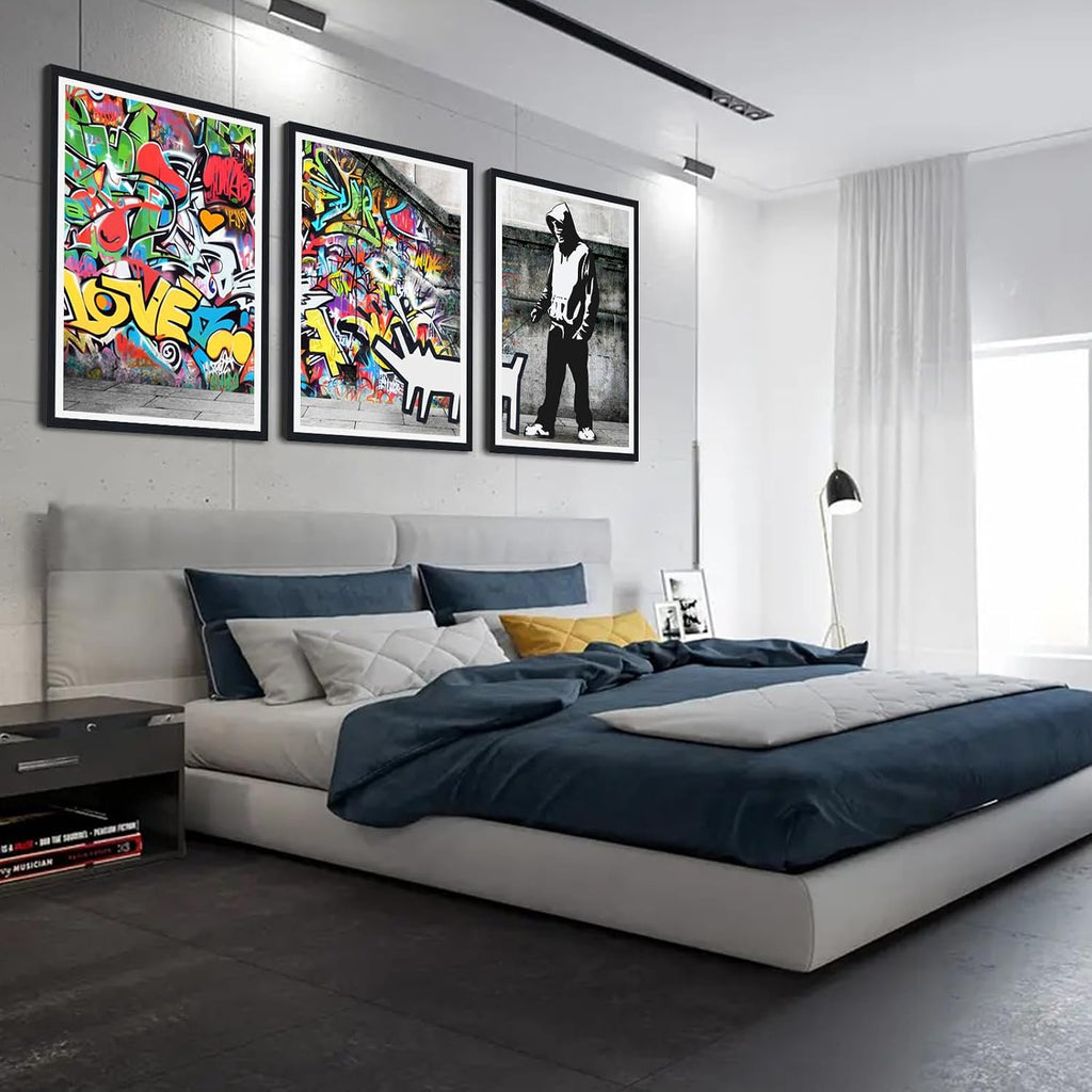Novatique Graffiti Canvas Wall Art Pop Art Wall Decor Street Art Painting Picture Framed Graffiti Poster Artwork for Living Room Office,24' x 36' x 3pcs