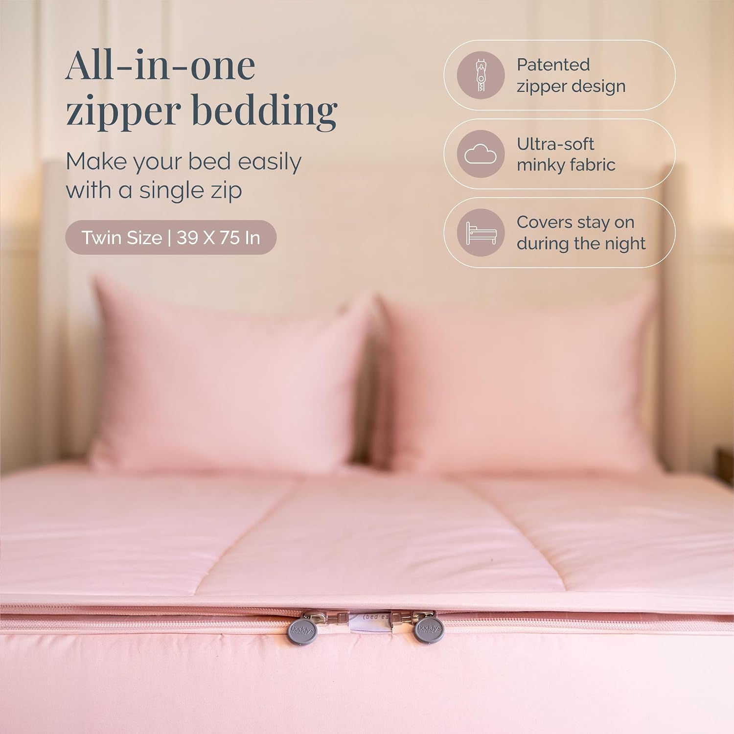 Beddy's All in One Bed in a Bag Zipper Bedding Set, Bottom Sheet, Cuddle Blanket, Comforter, Pillowcase(s) & Sham(s), Minky Interior Sheets with Comforter, Zip Bedding for Dorms, Bunks, Kids & Adults