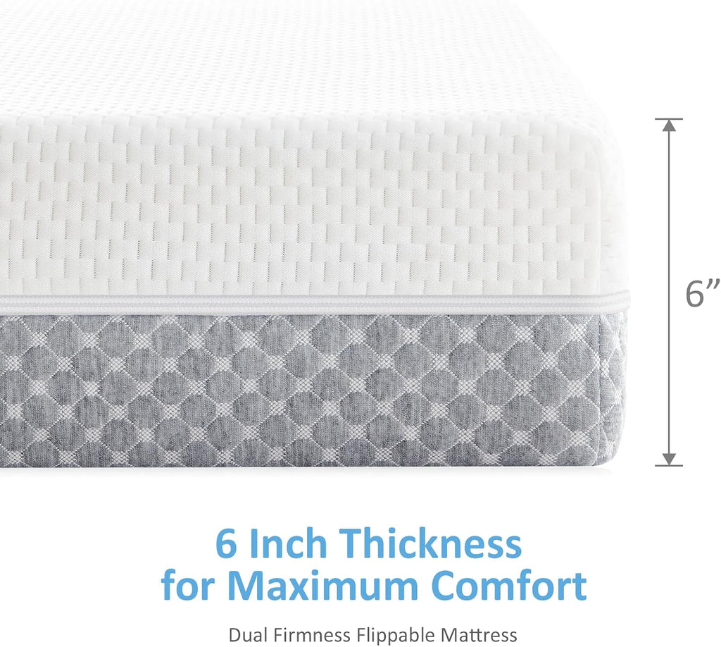 Dourxi Crib Mattress, Dual Sided Comfort Memory Foam Toddler Bed Mattress, Triple-Layer Breathable Premium Baby Mattress for Infant and Toddler w/Removable Outer Cover - White&Grey