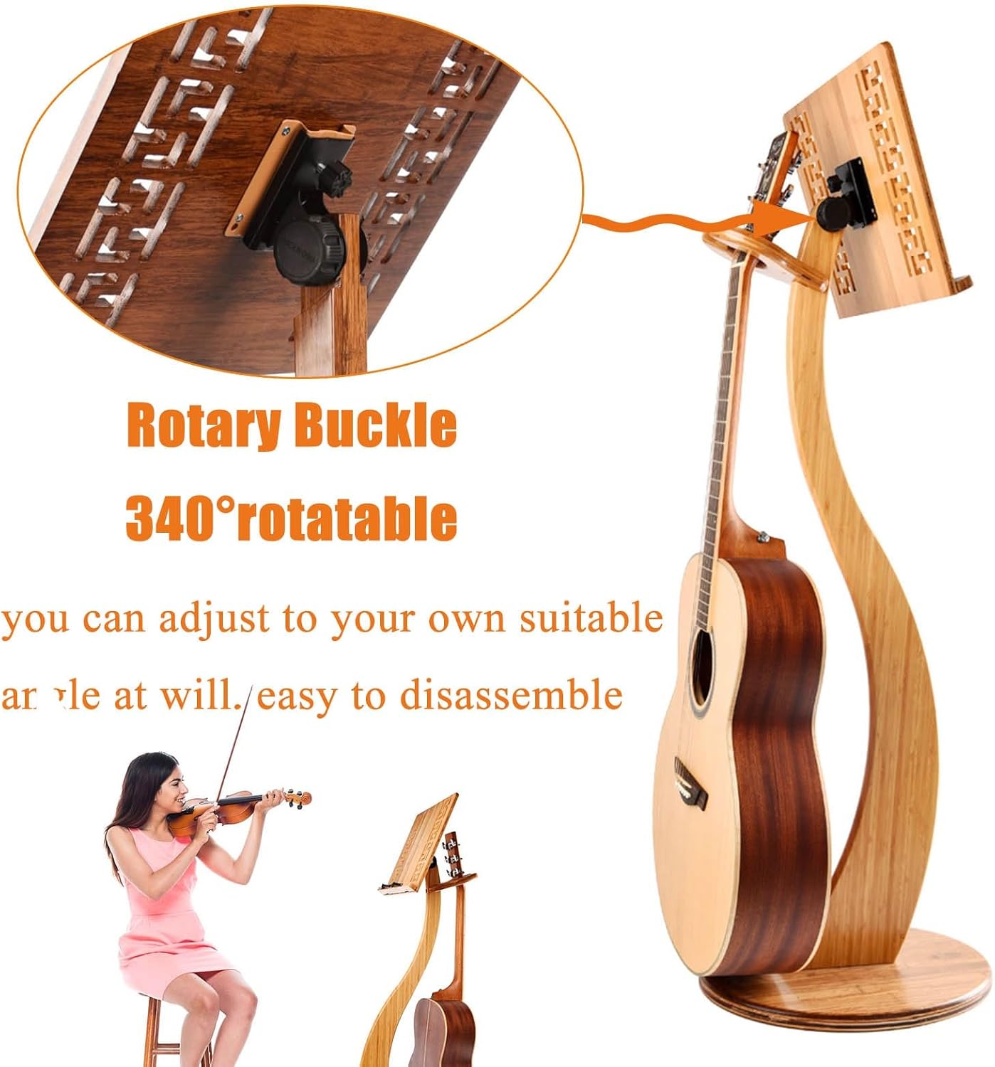 Sheet Music Stand, Professional Music Book Holder, Sturdy Guitar Violin Music Stand, Wood Station for Conductors, 340° Flip Design, for Reading & Desk & Display