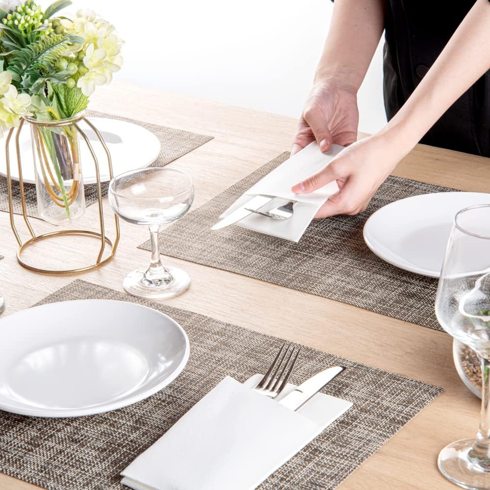 Restaurantware Luxenap 15.8 Inch Dinner Napkins 800 Linen Feel Disposable Napkins - Pre-Folded Built-In Pocket For Silverware White Paper Pocket Napkin Sleeves Absorbent