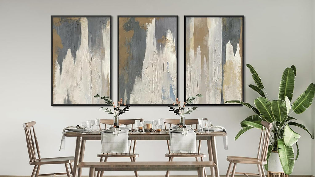 ASDCEUTICALS Large Canvas Wall Art - Gray Brown and Beige Abstract Pictures for Living Room Vintage Wall Decor Retro Artwork Black Float Framed Paintings for Bedroom Dinning Room 24' X 36' X 3 pcs