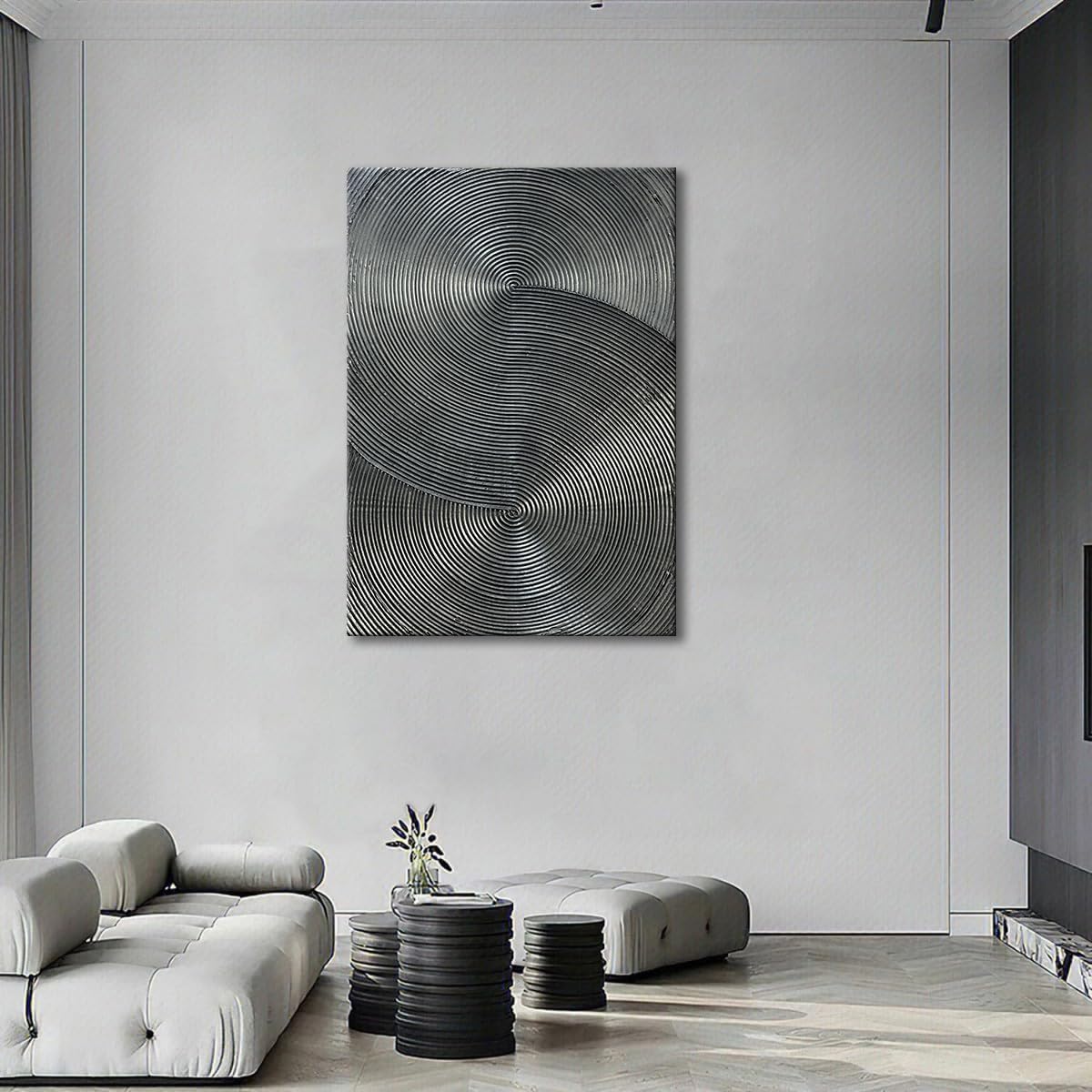 Slyart Handmade Modern Abstract Painting 3D Texture Wall Art 28x40 inches Minimalist Silver Gray Artwork Vertical Painting on Canvas Wall Decor