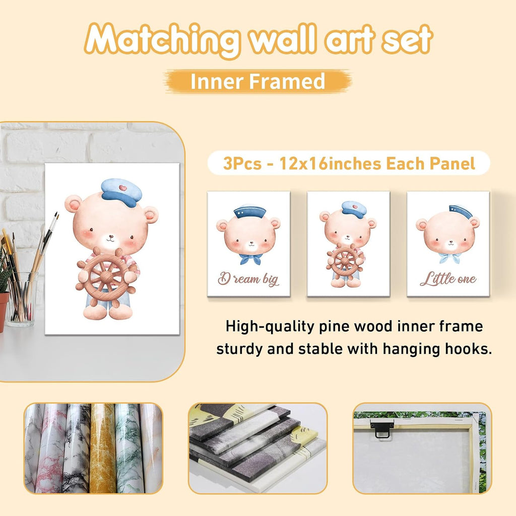 Terwex Custom Baby Bedding Set, 5 Pcs Customized Nursery Bedding Set with Name, Comfortable Double Layer Crib Sets for Boys Girls, Personalized Gifts for Infants Toddlers New Parents, Sailing Bear