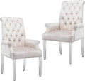 LOULENS Luxurious Velvet Dining Chairs Set of 2, Modern Upholstered Dining Chair with Arms, Tufted High Back Dining Room Chairs with Stainless Steel Leg for Kitchen & Dining Room, Beige