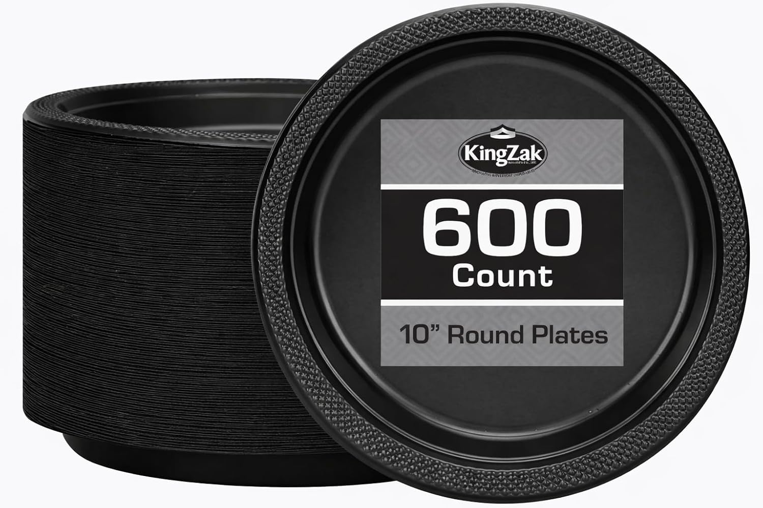 Hanna K. Signature Black Plastic Plates 10 Inch 600 Count – Heavy Duty Disposable Dinner Plates Bulk for Catering, Weddings & Events