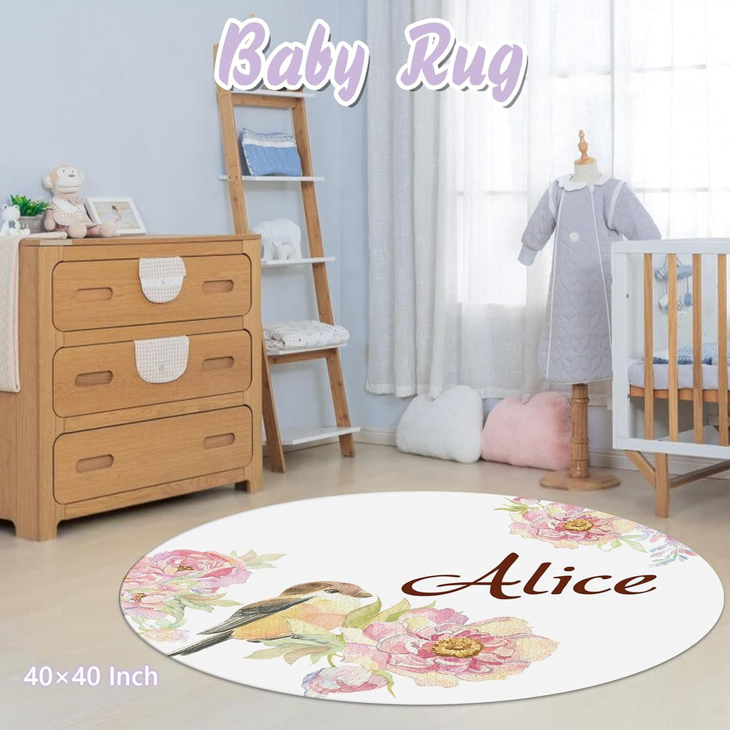 Custom Baby Crib Bedding Set, 5 PCS Personalized Name Baby Crib Sets for Girls Boys, Bird Theme Nursery Bedding Sets for Infant Toddler, Double Layer Flannel Bed Set Customized Gifts