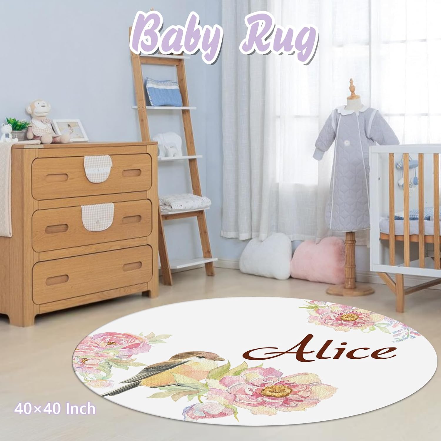 Custom Baby Crib Bedding Set, 5 PCS Personalized Name Baby Crib Sets for Girls Boys, Bird Theme Nursery Bedding Sets for Infant Toddler, Double Layer Flannel Bed Set Customized Gifts