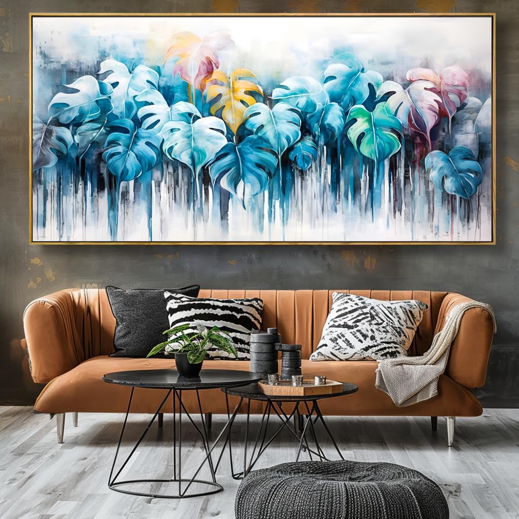 Wall Art Colorful Leaf Abstract Modern Artwork Canvas Painting for Bedroom Living Room Office Large Decor 24'x48' with Framed