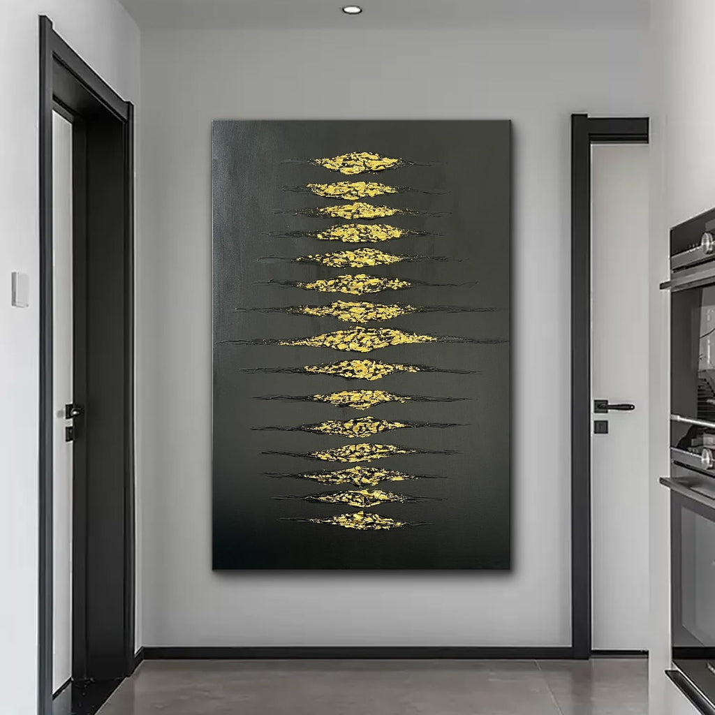 Creespi Hand-Painted Abstract Black and Gold Textured Wall Art 30x45 inch,Large Minimalist 3D Thick Texture Oil Painting on Canvas for Home Wall Decoration
