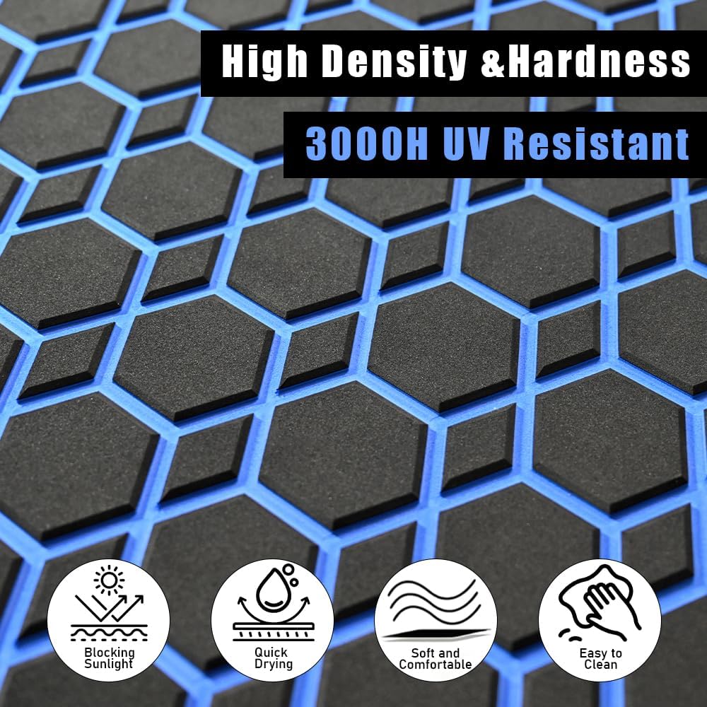 94.5'X37.7' Diamonds and Hexagons EVA Self-Adhesive Boat Flooring and Decorative Fish for Yacht Pool Boat Flooring Sheet Thick Non-Skid mat (Black and Blue, 102.3'X37.8')