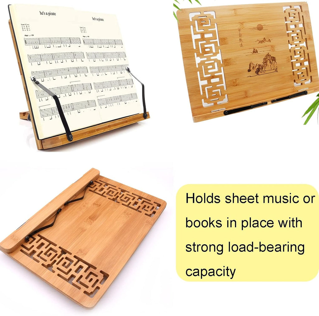 Two-in-one Dual-use Bamboo Book Stand, Music Stand With Phone Holder Microphone Holder, Violin Music Stand With Carrying Bag, Ideal As A Shelf For Picture Books Or Sheet Mu (Wood 17cm*45cm*75cm)