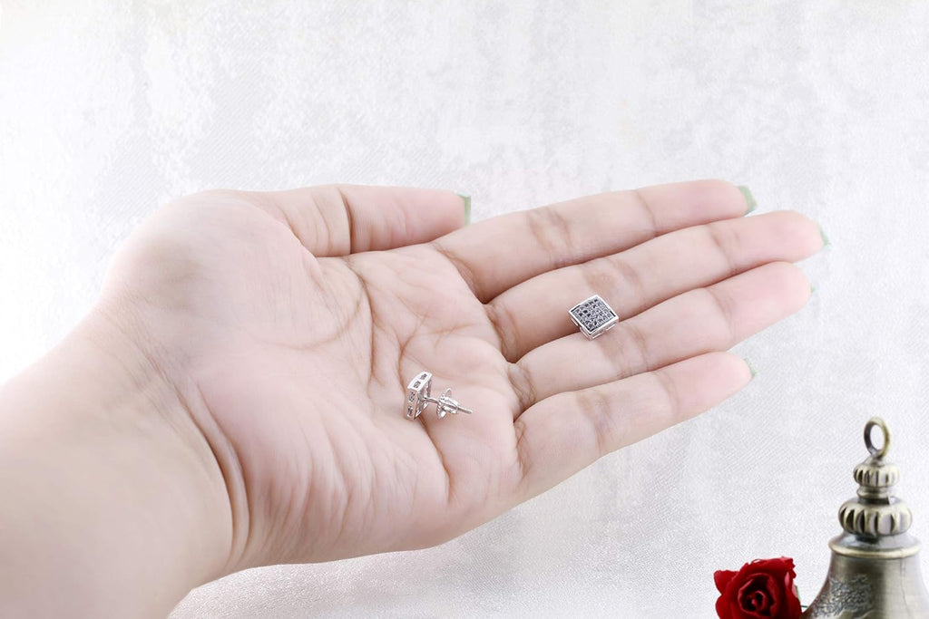 Dazzlingrock Collection 0.25 Ctw Black Round Diamond 7.5mm Micropave Hip Hop Iced Out Studs in 10K Solid White Gold, Screw Back,Unisex Design Ladies,Mens Real Diamond Earrings