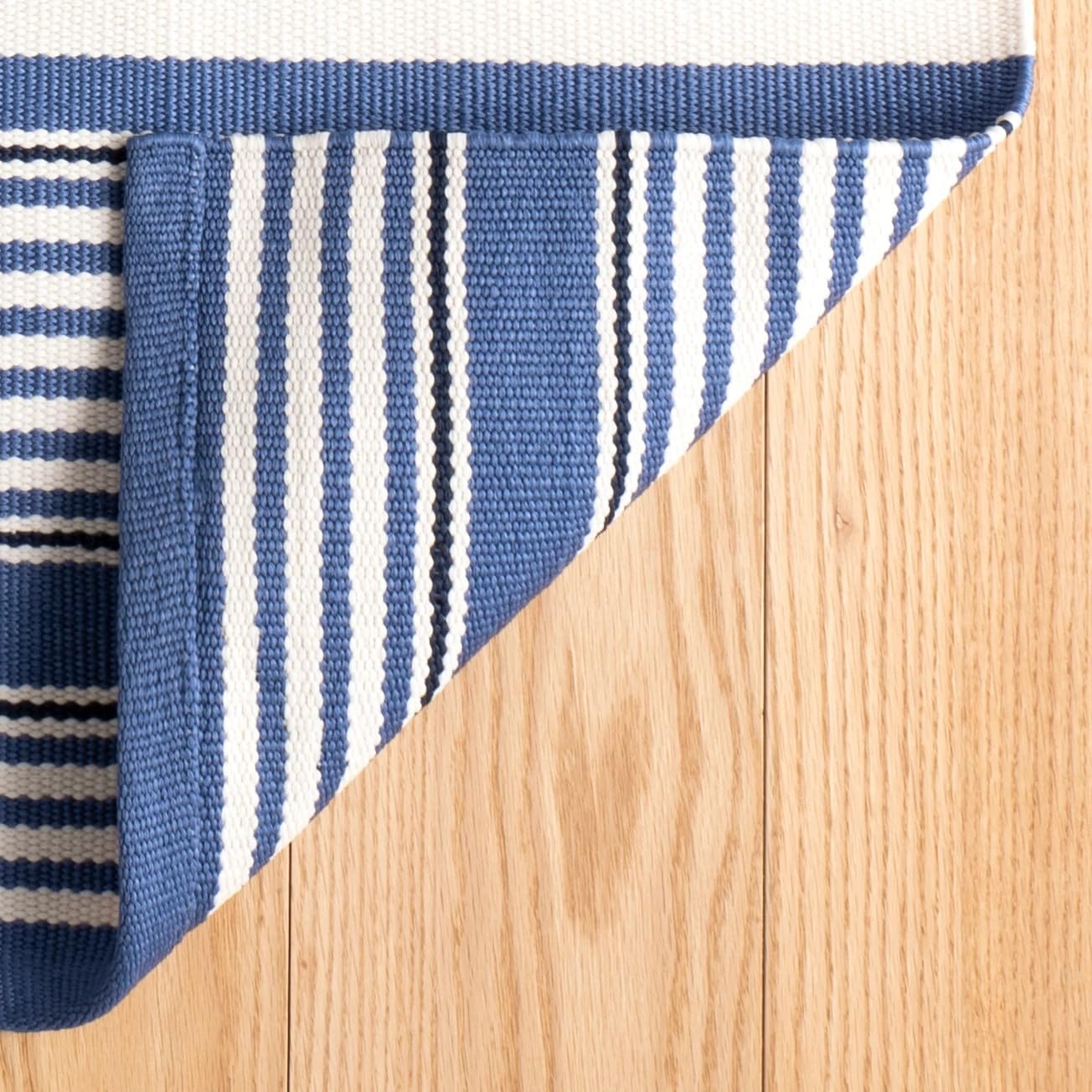 Dash & Albert Rugby Stripe Denim Handwoven Indoor/Outdoor Rug, 2.5 X 18 Feet, Blue Stripe Pattern