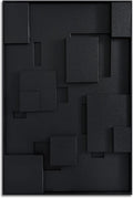 Slyart 3D Black Geometric Textured Plaster Wall Art, Handmade Contemporary Art Abstract Relief Painting, Framed Thick Texture Vertical Wall Art 24x36 Inch