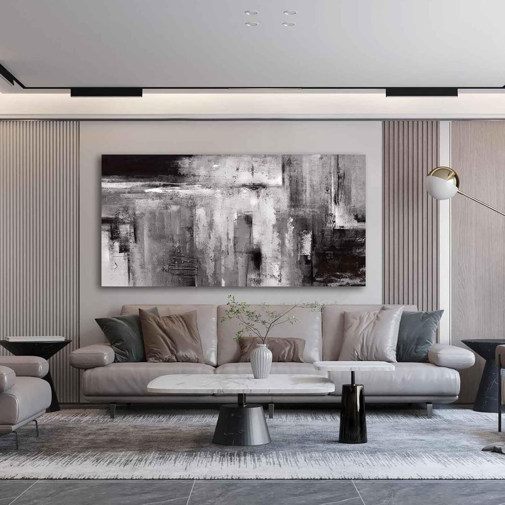 XIANSHOU Black Abstract Wall Art Living Room Decor Painting 29'x 58' White Abstract Graffiti Wall Decorations for Bedroom Kitchen Dining Room Office