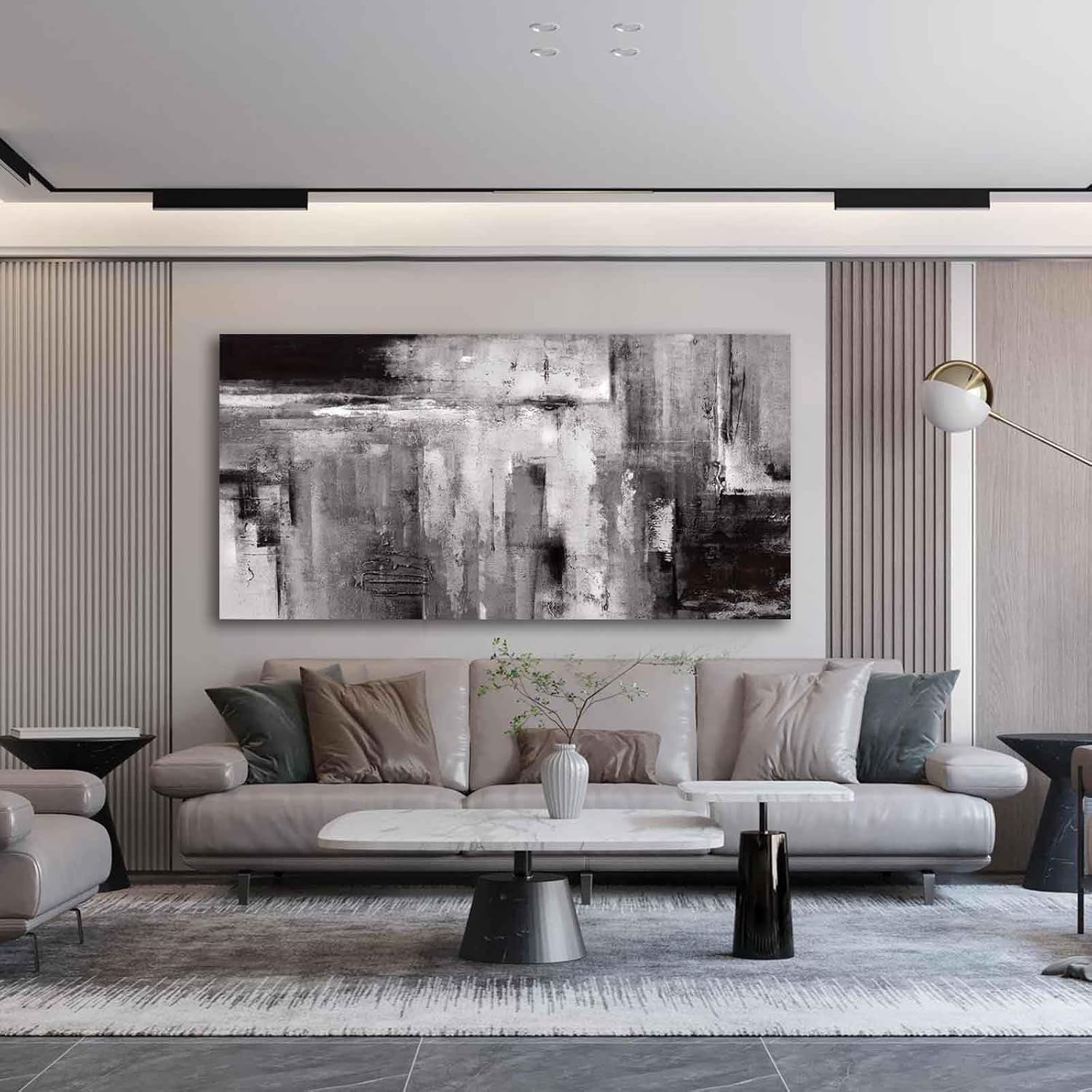 XIANSHOU Black Abstract Wall Art Living Room Decor Painting 29'x 58' White Abstract Graffiti Wall Decorations for Bedroom Kitchen Dining Room Office
