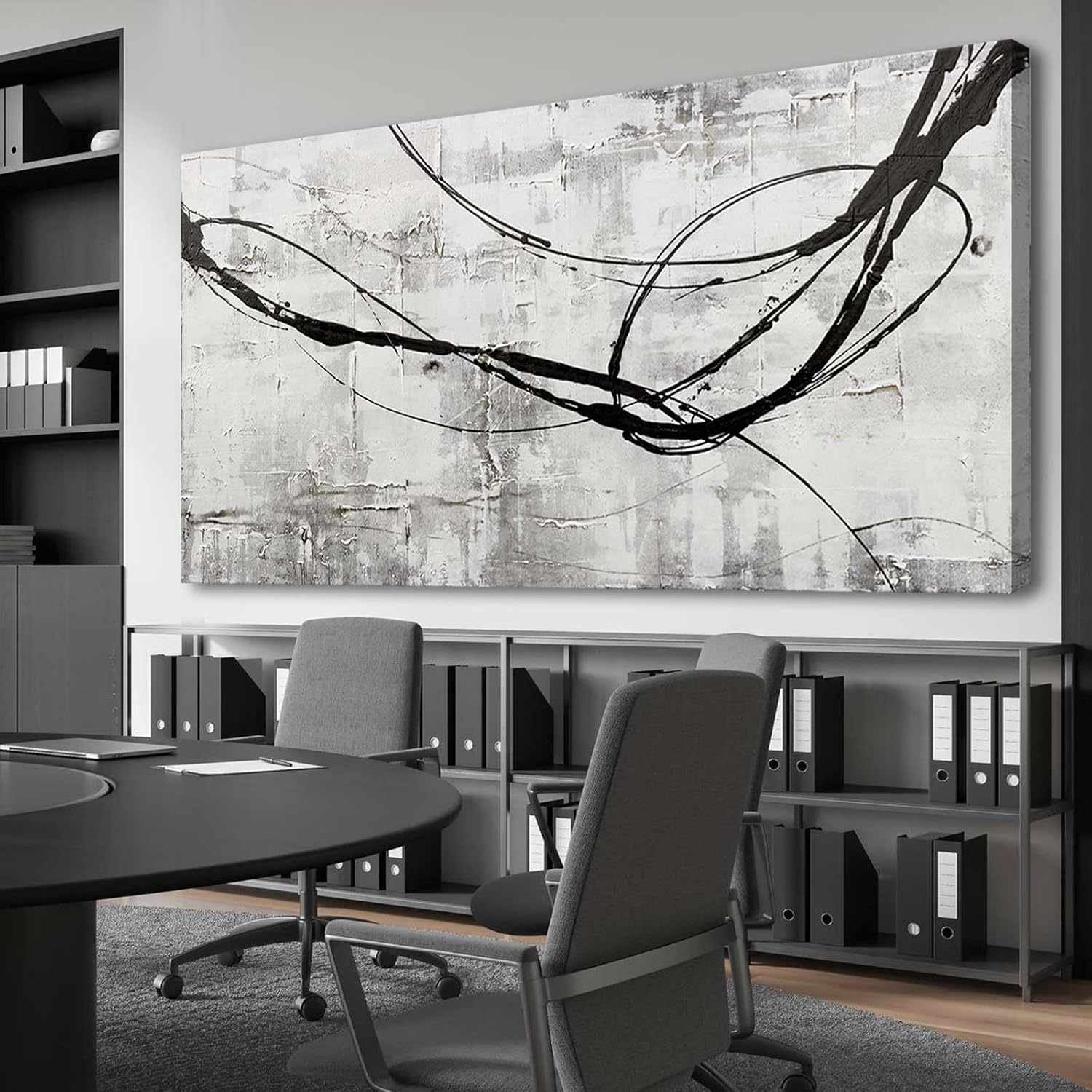 XIANSHOU Large Living Room Wall Decor Abstract Canvas Wall Art Black Wall Decor Contemporary Dining Room Pictures Office Home Decorations 29'x 58' Hallway Decor