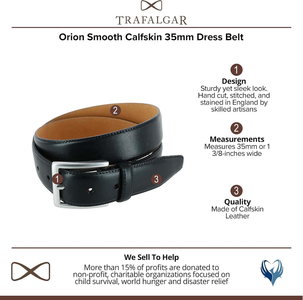 Trafalgar Men's Calfskin Dress Belt - 1 3/8 inches wide (35mm) - The Orion Belt