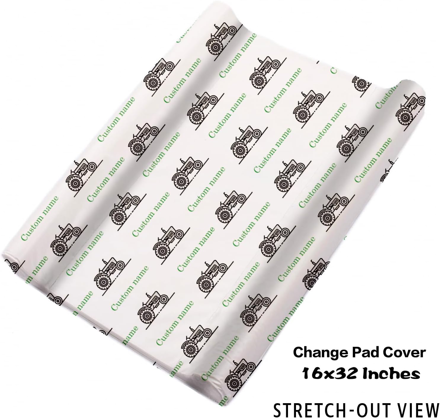 Personalized Crib Bedding Set for Baby Boys, Green Tractor Pattern Custom Name Baby Crib Sets 5-Pcs, Double Layer Baby Blanket Fitted Sheet Changing Pad Cover Rug Wall Art Set