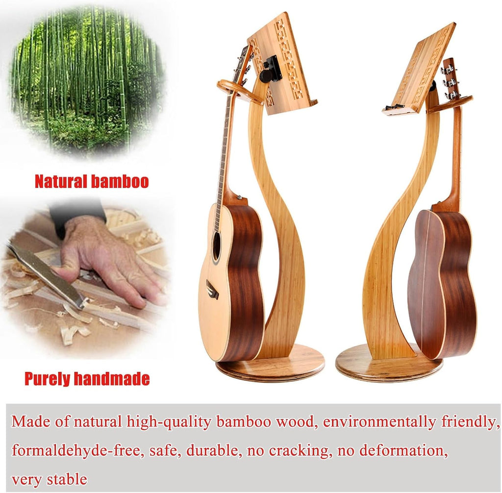 Bamboo Sheet Music Stand, Guitar Violin Music Stand, Traditional Wooden Artisanship, Sturdy Music Book Stand, Music Sheet Stand for Instrumental Performance & Band,