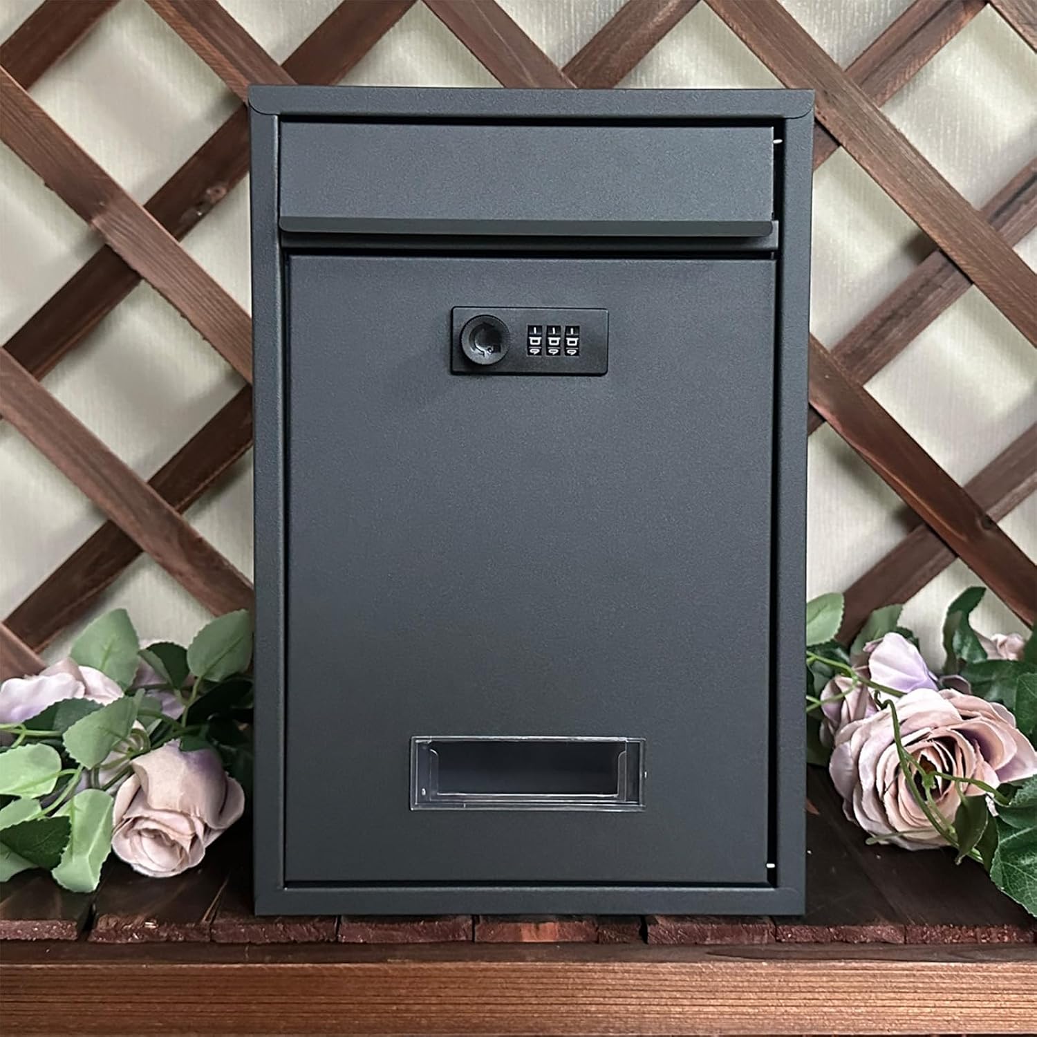 LANGSTON Locking Postbox for House, Wall Mounted Metal Mailbox, Security Lock Drop Box Collection Boxes Hanging Secure Postbox, Combination Lock Mail Boxes Outdoor,Black