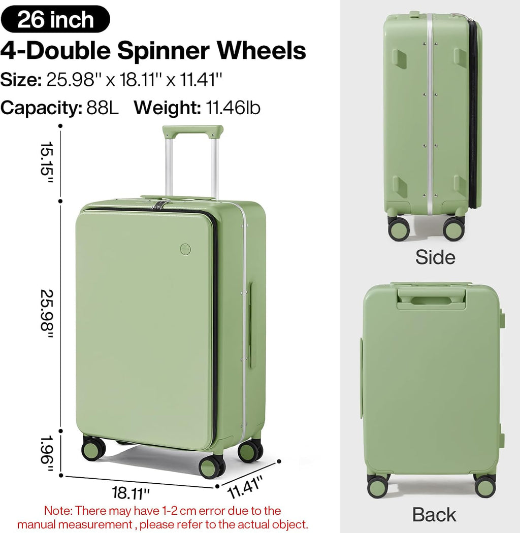 mixi 26 Inch Large Checked Luggage PC Hard Shell Suitcase Top Opening Aluminum Frame Travel Suitcases with Wheels, Avocado Green