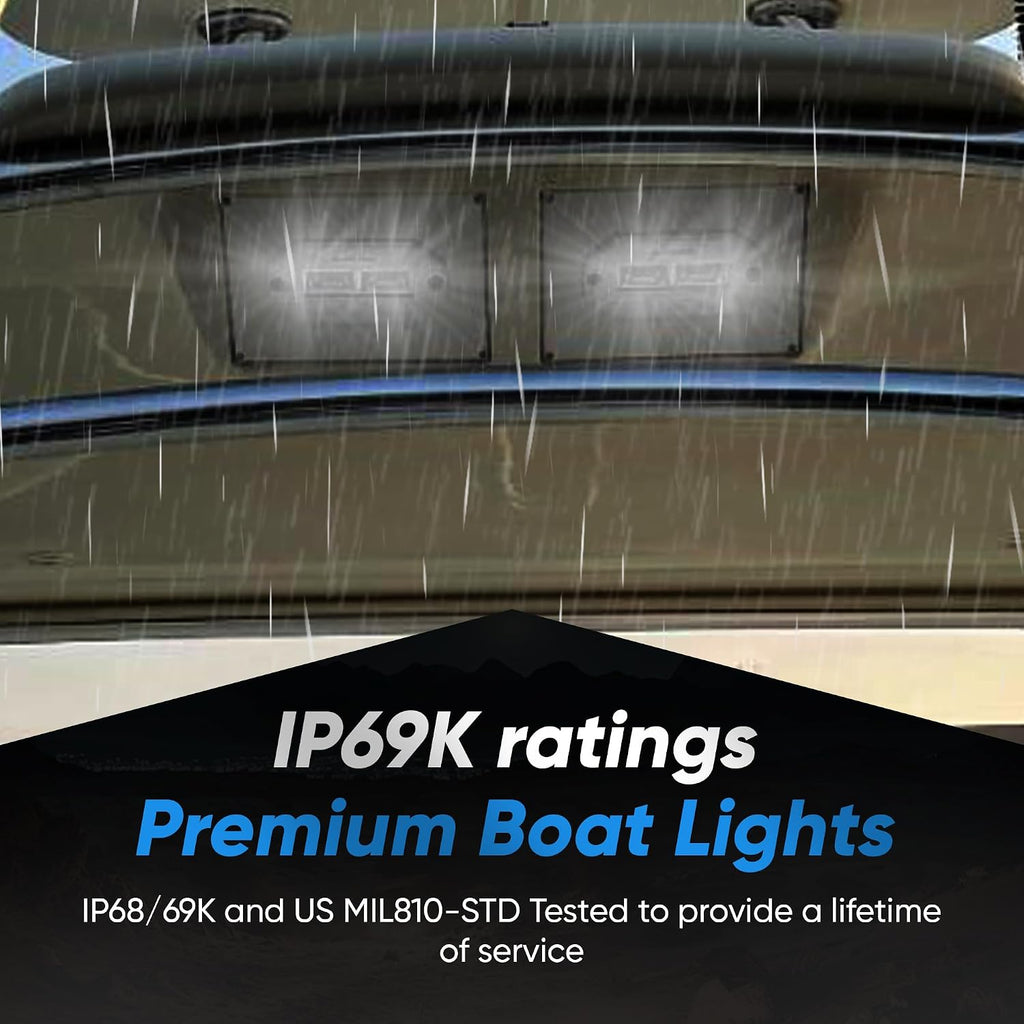 Black Oak LED Marine Flush Mount Spreader Light - IP69K Rating Marine Spreader Light Single Row – 4-20W 120 Degree Throw and 3,120 Raw Lumens (4-Inch, White)