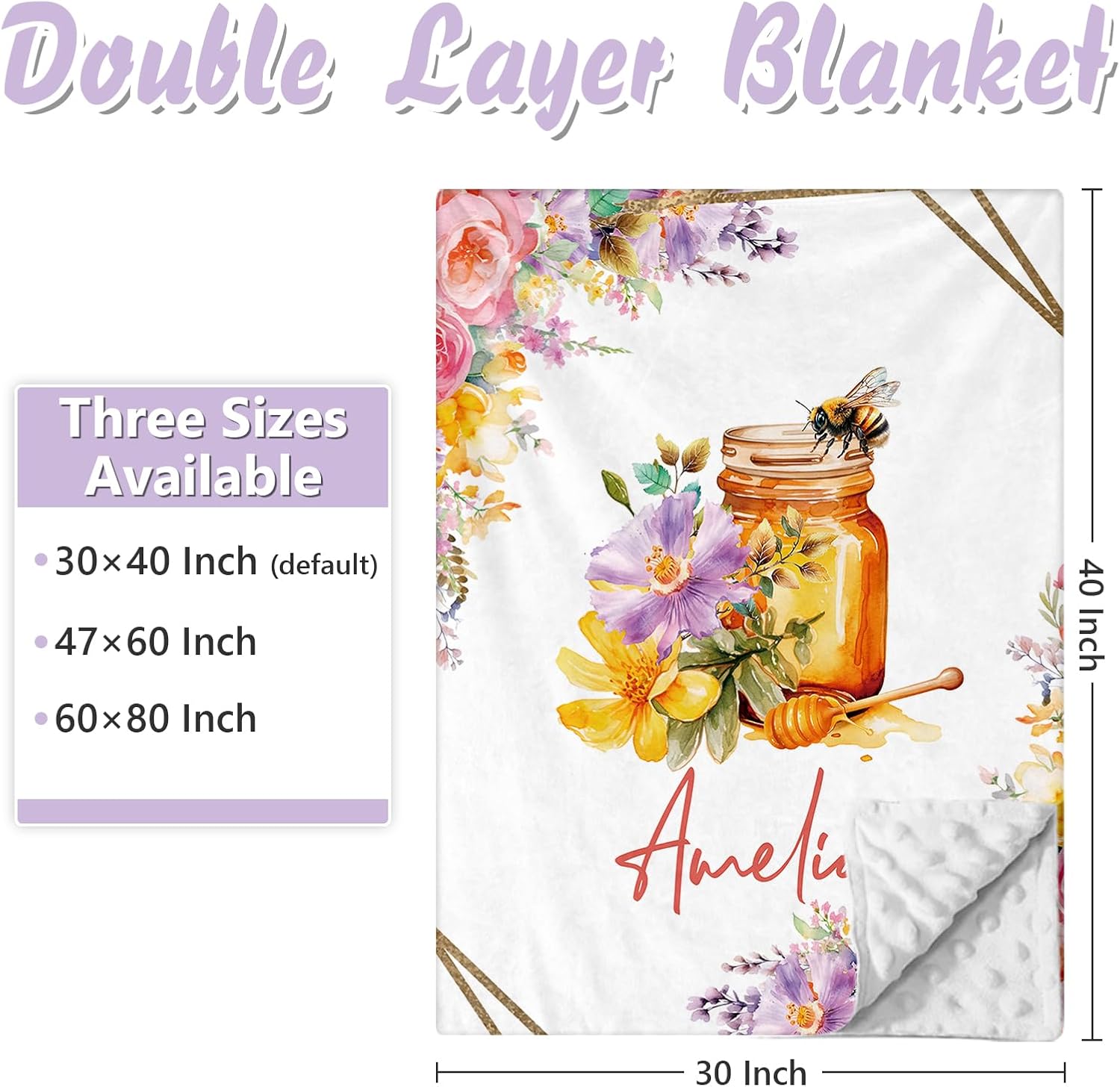 Personalized Baby Crib Bedding Set, 5 Pcs Custom Name Nursery Bedding Set for Girls Boys, Honey & Bee Baby Crib Set for Toddlers Infants, Double Layer Bedding Crib Sets Customized Gifts