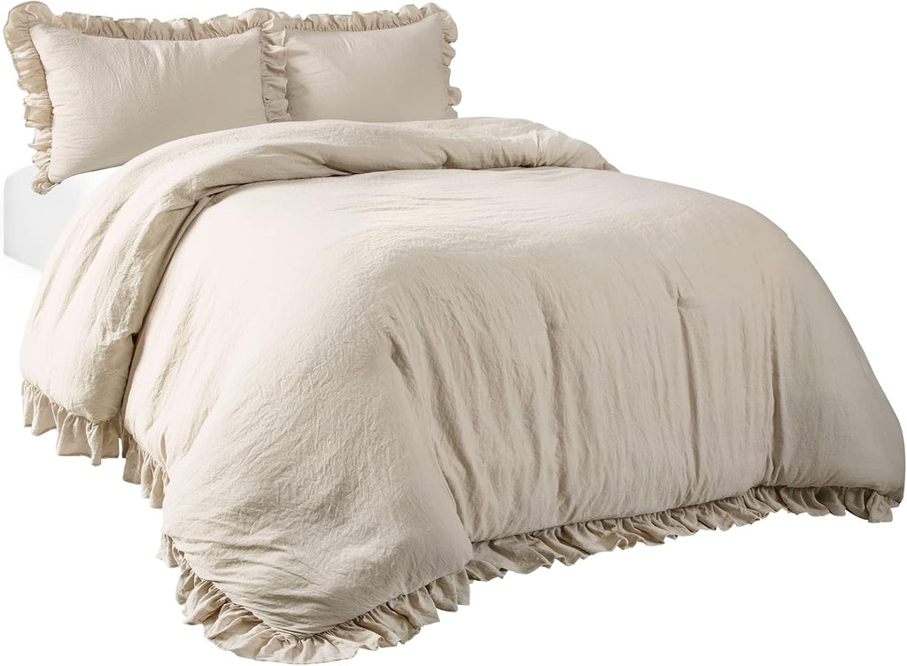 Lush Decor Reyna Ruffle Comforter Set, Full/Queen, Wheat, 3 Piece Cozy Bedding Set