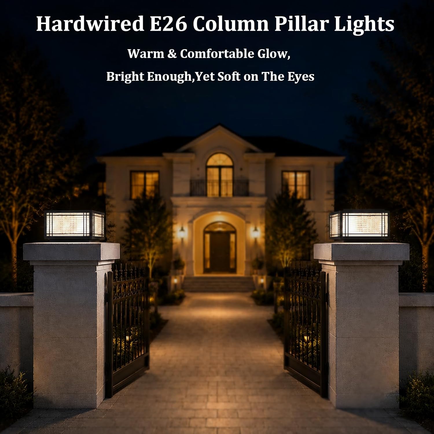 SLAWA Outdoor Post Cap Lights - Modern Square Fence Pillar Lamps with Stainless Steel Housing - Waterproof Lawn Column Cap Lamp for Courtyard and Deck