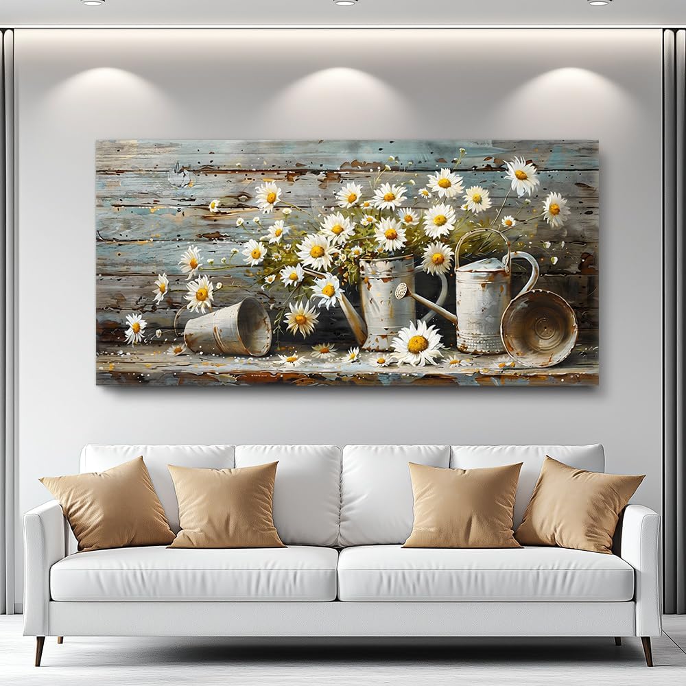 QIYILEXWART Canvas Wall Art For Living Room Large Wall Decor For Kitchen Bedroom Decorations Daisy Rustic Landscape Pictures Farmhouse Painting Artwork Room Wall Mural Aesthetic Home Decor 30x60 In