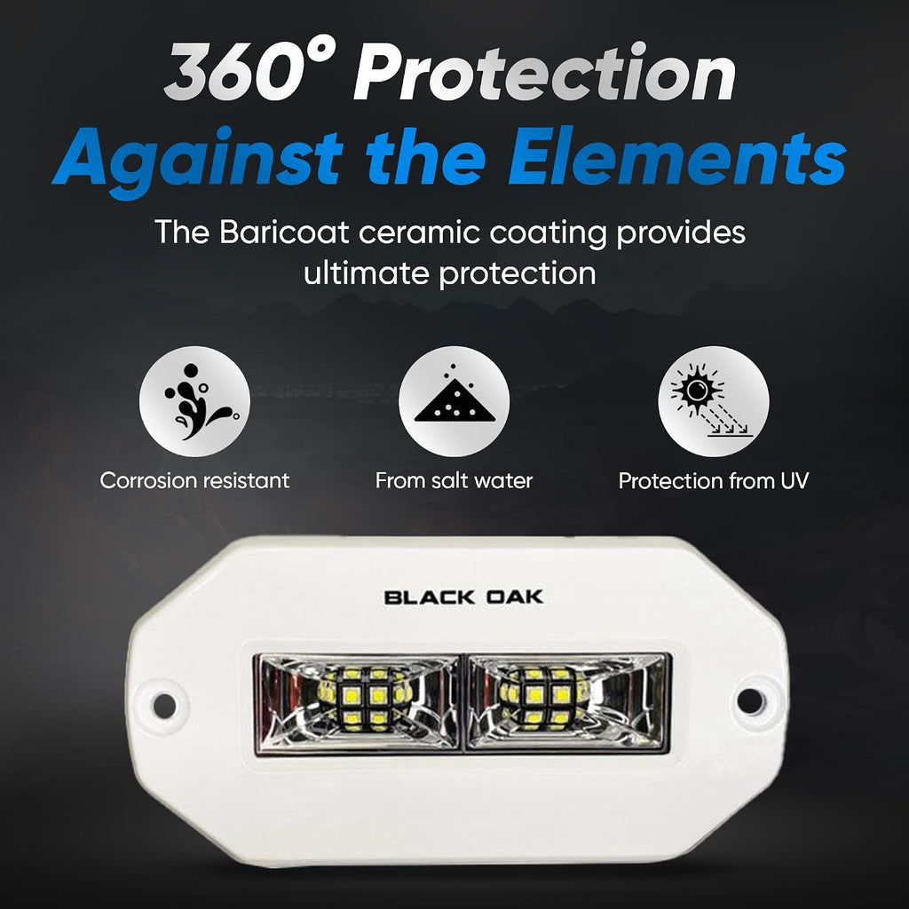 Black Oak LED Marine Flush Mount Spreader Light - IP69K Rating Marine Spreader Light Single Row – 4-20W 120 Degree Throw and 3,120 Raw Lumens (4-Inch, White)