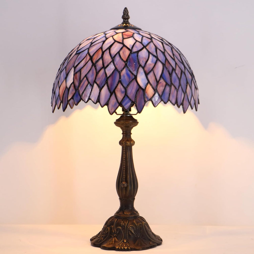 Tiffany Style Lamp Stained Glass Table Lamp Memory Sympathy Desk Reading Light 12X19 Inch (Wisteria Style)