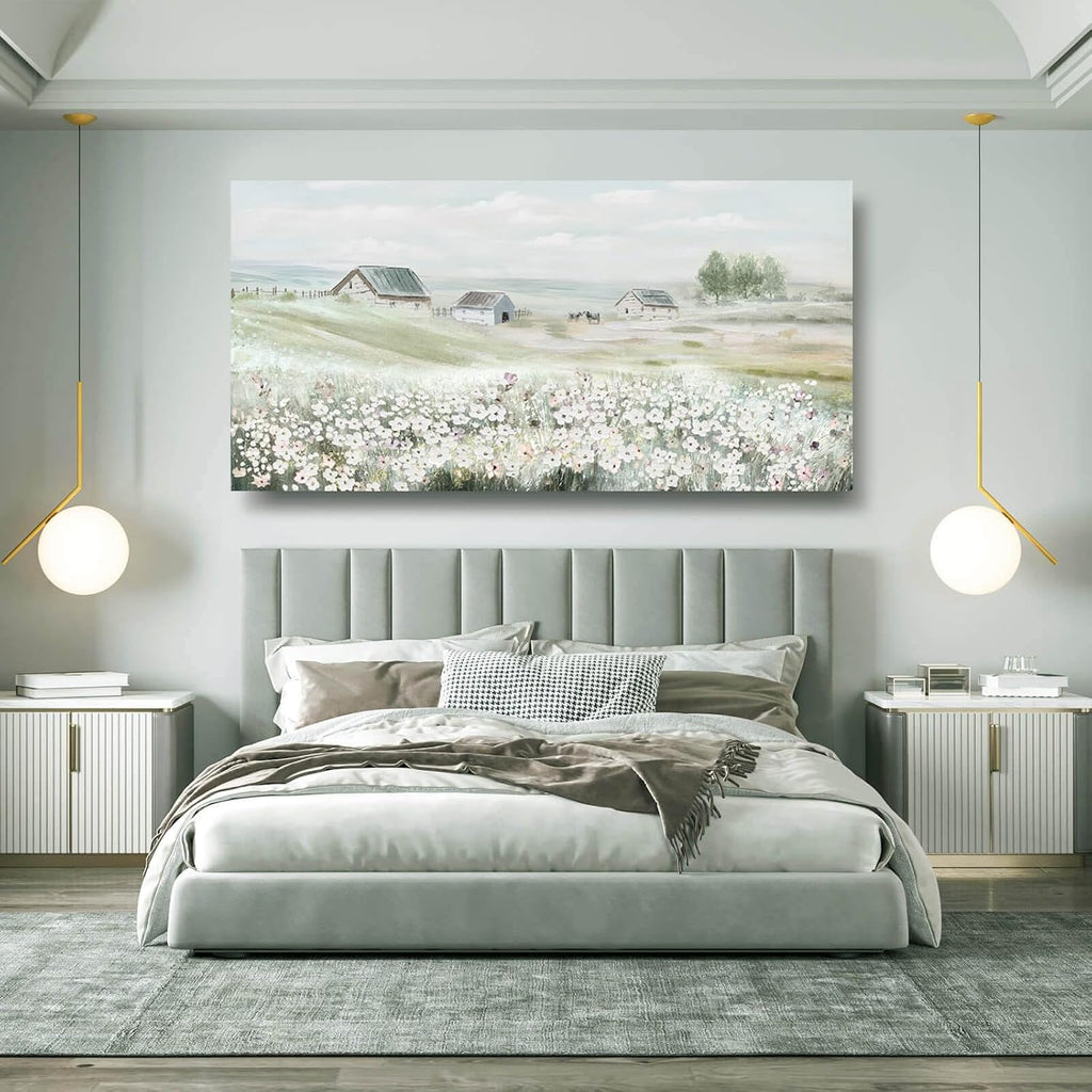 Large Framed Wall Art for Living Room - Grassland Landscape Home Wall Decor - Vintage Neutral Canvas Pictures for Bedroom 29'x 58' Office Wall Hanging