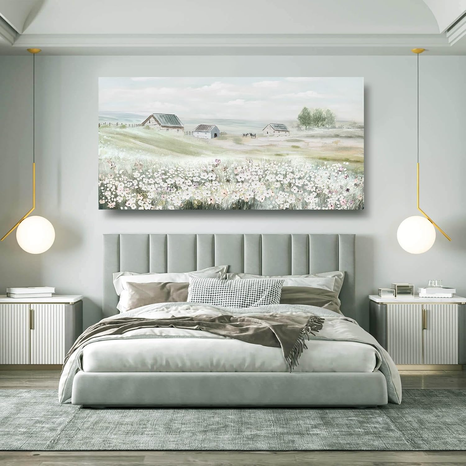 Large Framed Wall Art for Living Room - Grassland Landscape Home Wall Decor - Vintage Neutral Canvas Pictures for Bedroom 29'x 58' Office Wall Hanging