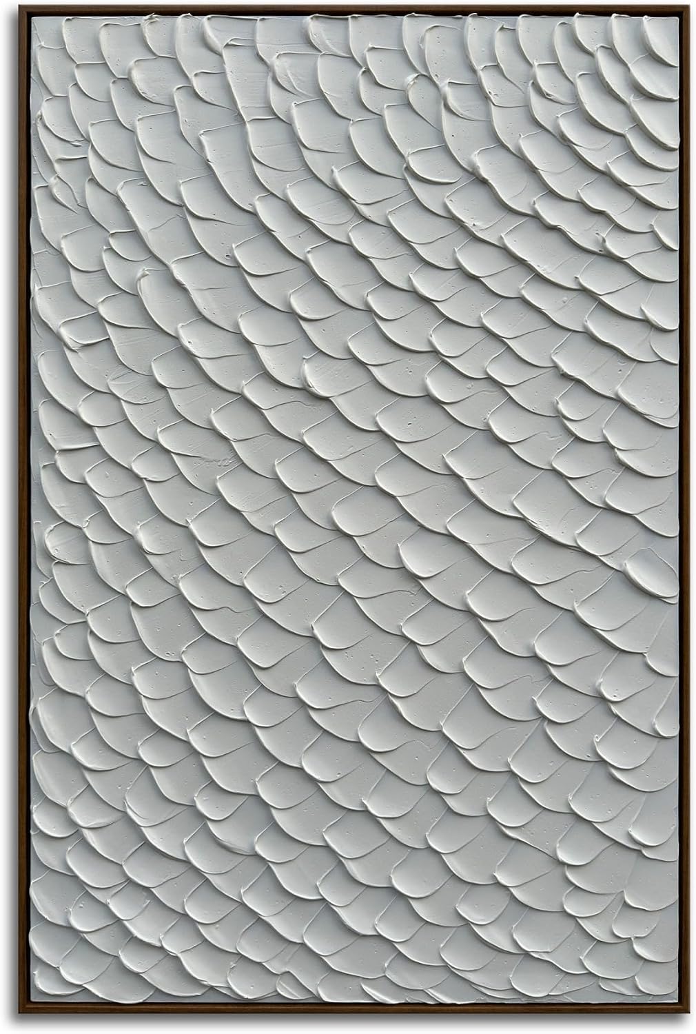 Slyart White Textured Wall Art, Handmade Mermaid Painting Framed Artwork, 3D Vertical Canvas Abstract White Wall Art 24'*36'