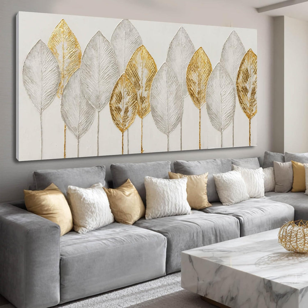 Kureful Minimalist Wall Pictures Leaves Wall Painting Modern Wall Art 29'x58' Artwork for Living Room Canvas Art Posters for Kitchen
