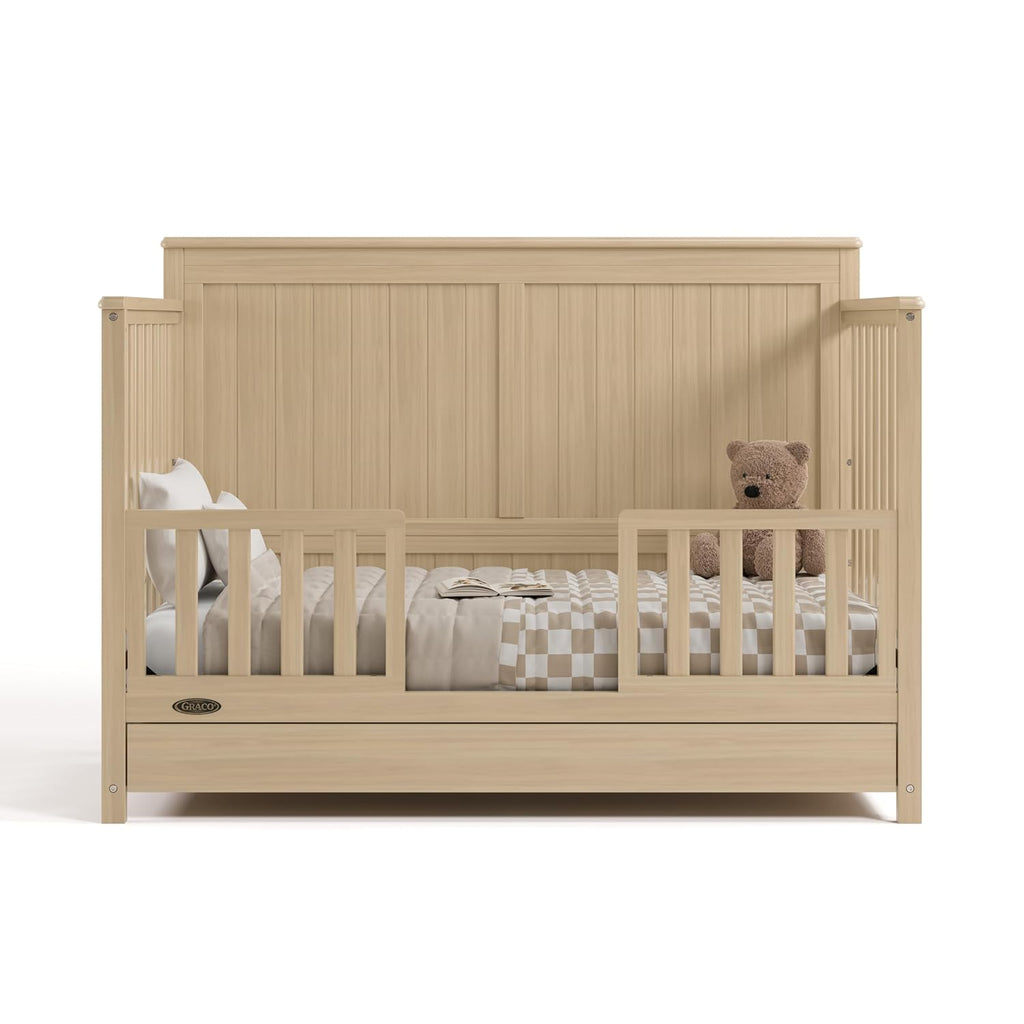 Graco Hadley 5-in-1 Convertible Crib with Drawer – GREENGUARD Gold Certified, Fits Standard Crib Mattress, Converts to Toddler Bed, Daybed and Full Bed, 4 Adjustable Mattress Heights (Driftwood)