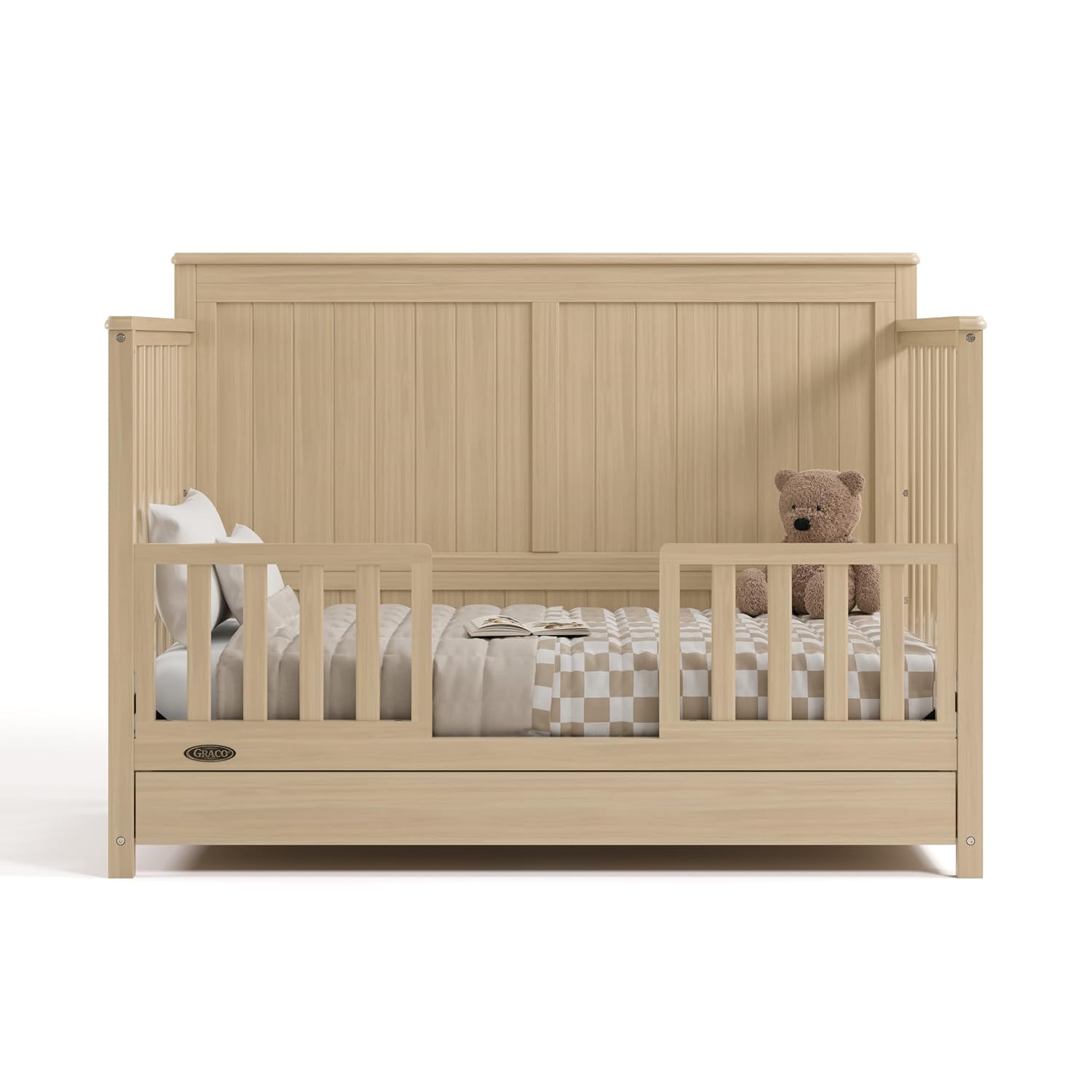 Graco Hadley 5-in-1 Convertible Crib with Drawer – GREENGUARD Gold Certified, Fits Standard Crib Mattress, Converts to Toddler Bed, Daybed and Full Bed, 4 Adjustable Mattress Heights (Driftwood)