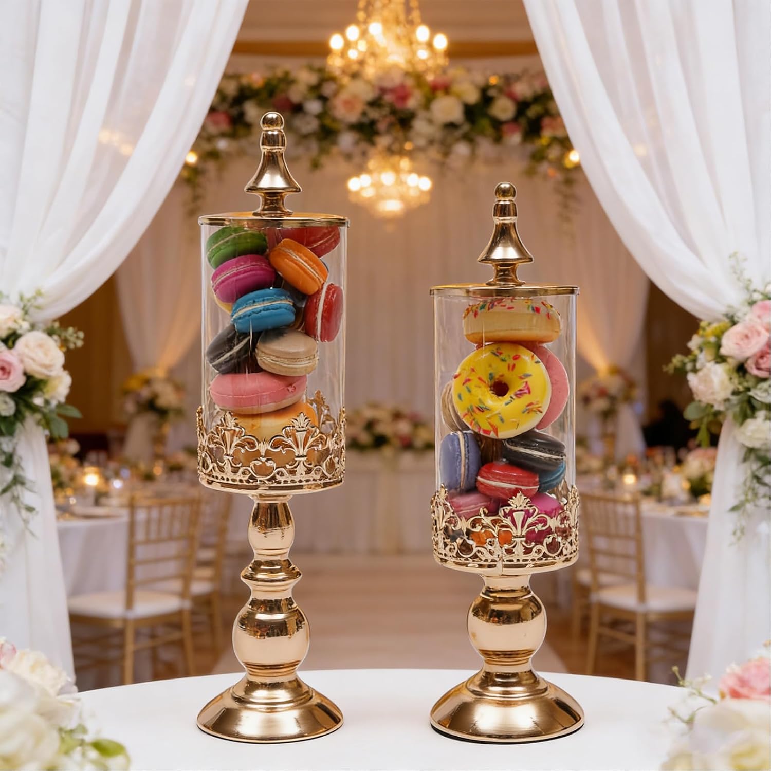 Candy Jars with Lids,4 PCS Gold Metal Sugar Bowl Holder Set,Candy Dish Buffet Storage Container Dessert Snack Biscuit Table Decor Stands for Home Wedding Party