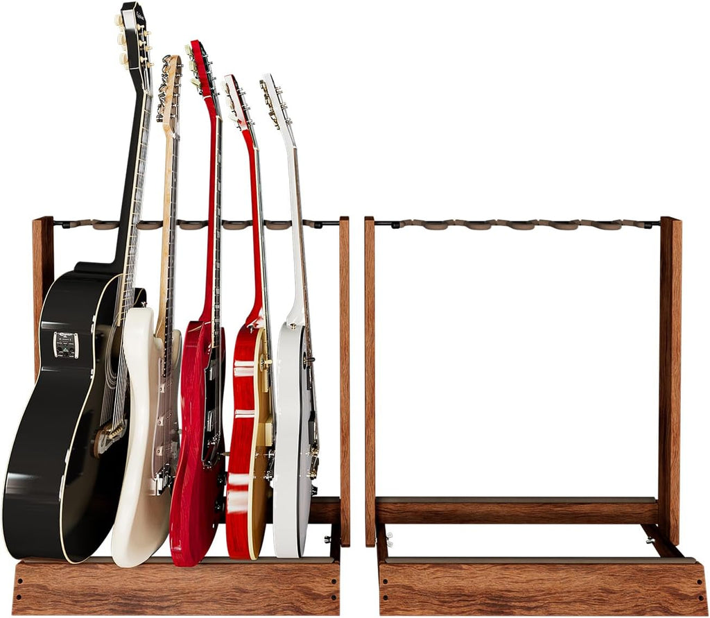 String Swing 2 Pack Guitar Stand - Multi Guitar Rack for Acoustic, Electric & Bass - Hand Welded Steel & Black Walnut Hardwood - Padded Holders - Floor Stands - USA Made