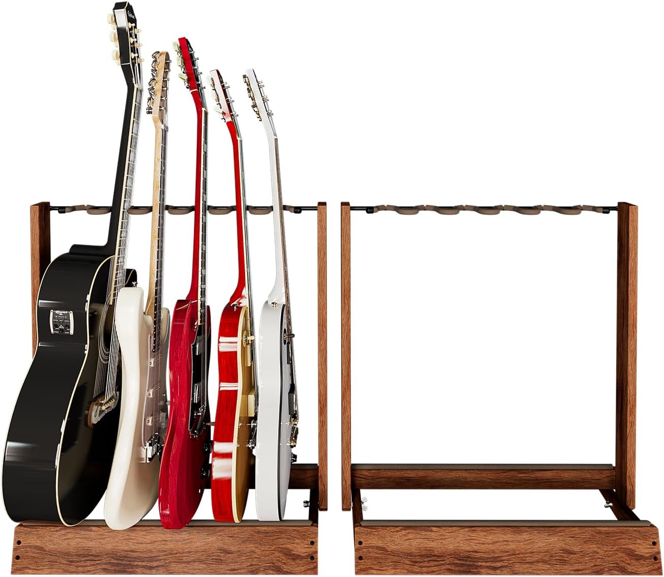 String Swing 2 Pack Guitar Stand - Multi Guitar Rack for Acoustic, Electric & Bass - Hand Welded Steel & Black Walnut Hardwood - Padded Holders - Floor Stands - USA Made