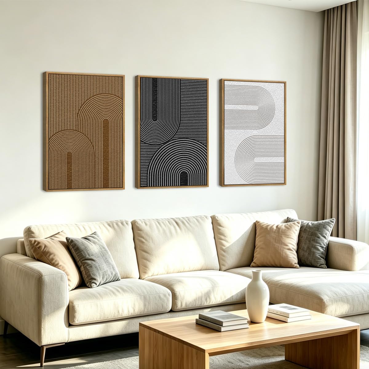 Extra Large Abstract Modern Wall Art Abstract Line Wall Decor Framed Dark Wall Painting Neutral Print Decor Geometric Artwork Minimalist Modern Home Decor for Living Room Bedroom Office 24x36 Inches Set of 3