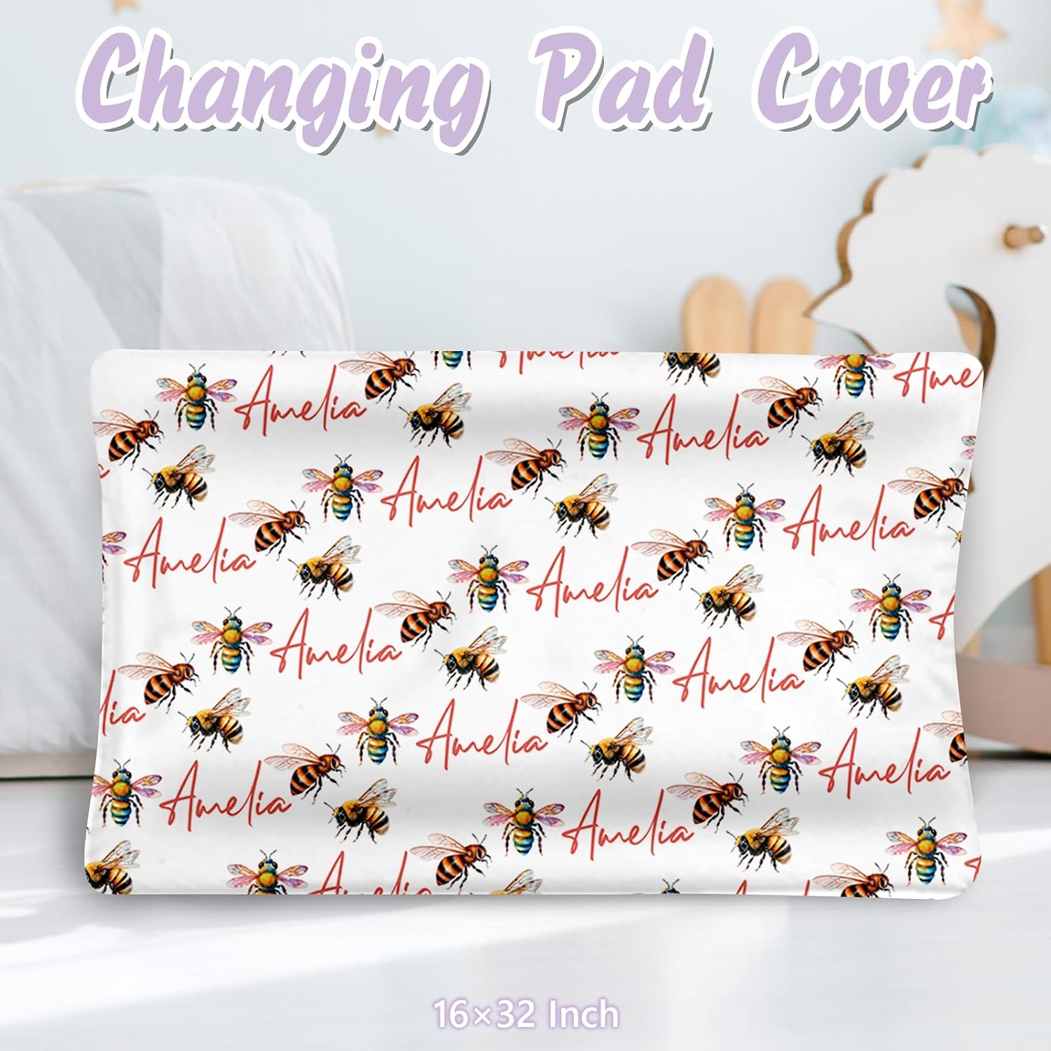 Personalized Baby Crib Bedding Set, 5 Pcs Custom Name Nursery Bedding Set for Girls Boys, Honey & Bee Baby Crib Set for Toddlers Infants, Double Layer Bedding Crib Sets Customized Gifts