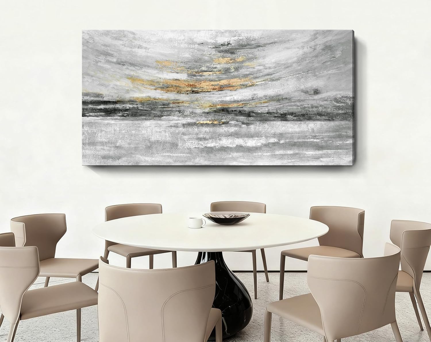 Nicetop 58x29' Modern Minimalist Black & White Abstract Coastal Wall Art with Metallic Gold Accents – Gallery Wrapped Abstract Ocean Waves & Clouds Canvas Art, Ready to Hang for Living Room Wall Decor, Bedroom Wall Art & Office Wall Decor