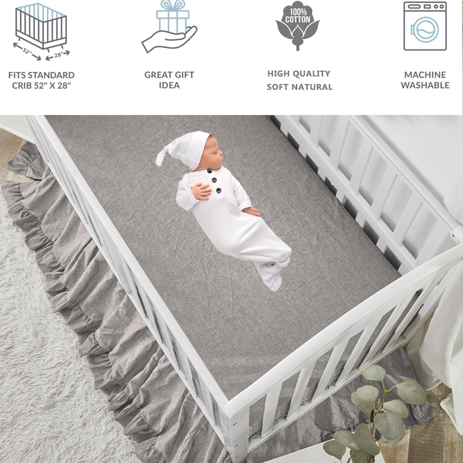 Brandream Ruffle Crib Bedding Set for Baby Boys 100% Cotton Gender Neutral Boho Bohemian Farmhouse Chic 6-Piece Nursery Bedding Set Grey